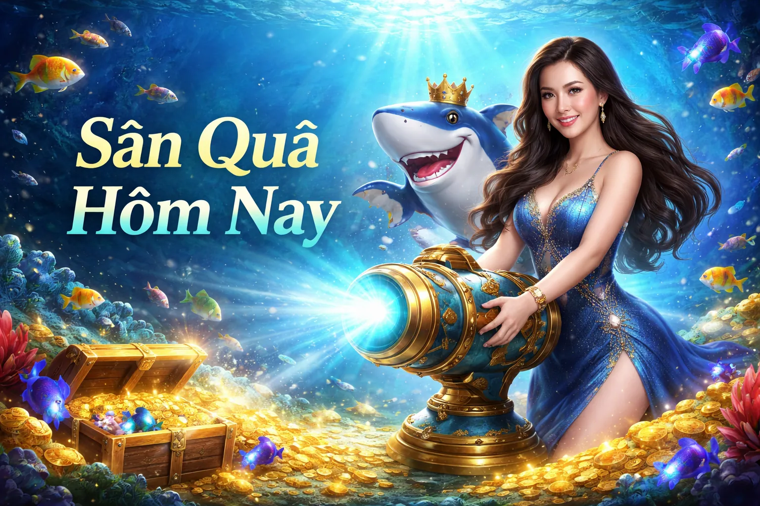 Hình ảnh chính trò chơi bắn cá gacam67 với đồ họa tuyệt đẹp, cá bơi lội và kho báu dưới đại dương